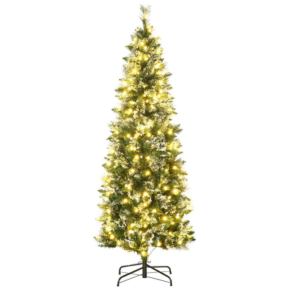 Homcom árbol de navidad artificial 180 cm con 240 luces led árbol de navideño de 618 ramas árbol con soporte de acero forma de lápiz ø68x180 cm verde