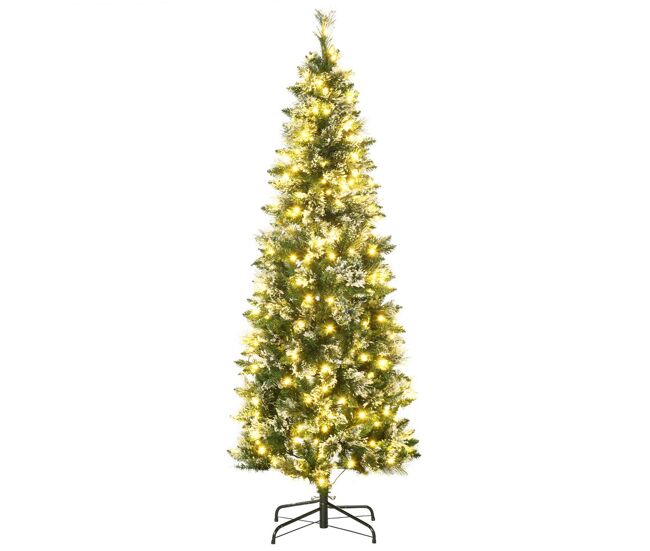 Homcom árbol de navidad artificial 180 cm con 240 luces led árbol de navideño de 618 ramas árbol con soporte de acero forma de lápiz ø68x180 cm verde
