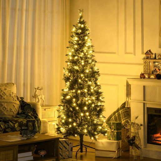 HOMCOM Árvore de Natal Artificial 180 cm com 240 Luzes LED Árvore de Natal com 618 Ramos Suporte de Aço e Formato Slim para Interior Ø68x180 cm Verde HOMCOM Árvore de Natal Artificial 180 cm com 240 Luzes LED Árvore de Natal com 618 Ramos Suporte de Aço e Formato Slim para Interior Ø68x180 cm Verde