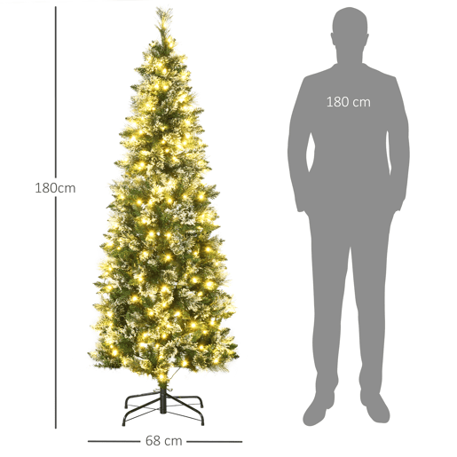HOMCOM Árvore de Natal Artificial 180 cm com 240 Luzes LED Árvore de Natal com 618 Ramos Suporte de Aço e Formato Slim para Interior Ø68x180 cm Verde HOMCOM Árvore de Natal Artificial 180 cm com 240 Luzes LED Árvore de Natal com 618 Ramos Suporte de Aço e Formato Slim para Interior Ø68x180 cm Verde