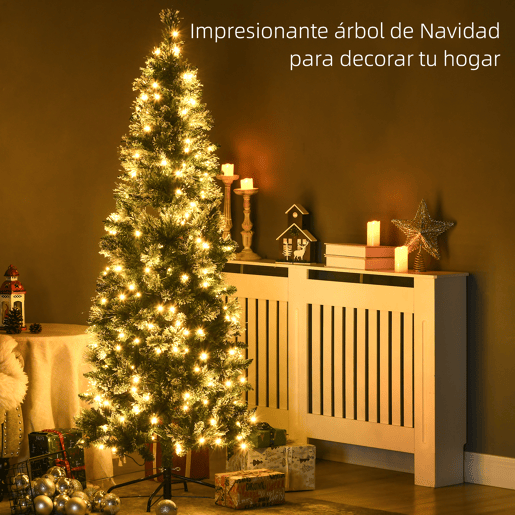 HOMCOM Árvore de Natal Artificial 180 cm com 240 Luzes LED Árvore de Natal com 618 Ramos Suporte de Aço e Formato Slim para Interior Ø68x180 cm Verde HOMCOM Árvore de Natal Artificial 180 cm com 240 Luzes LED Árvore de Natal com 618 Ramos Suporte de Aço e Formato Slim para Interior Ø68x180 cm Verde