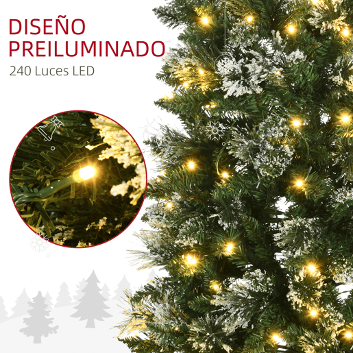 HOMCOM Árvore de Natal Artificial 180 cm com 240 Luzes LED Árvore de Natal com 618 Ramos Suporte de Aço e Formato Slim para Interior Ø68x180 cm Verde HOMCOM Árvore de Natal Artificial 180 cm com 240 Luzes LED Árvore de Natal com 618 Ramos Suporte de Aço e Formato Slim para Interior Ø68x180 cm Verde