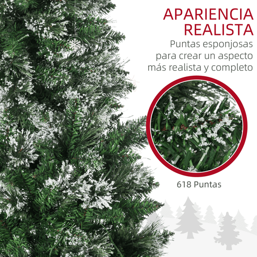 HOMCOM Árvore de Natal Artificial 180 cm com 240 Luzes LED Árvore de Natal com 618 Ramos Suporte de Aço e Formato Slim para Interior Ø68x180 cm Verde HOMCOM Árvore de Natal Artificial 180 cm com 240 Luzes LED Árvore de Natal com 618 Ramos Suporte de Aço e Formato Slim para Interior Ø68x180 cm Verde