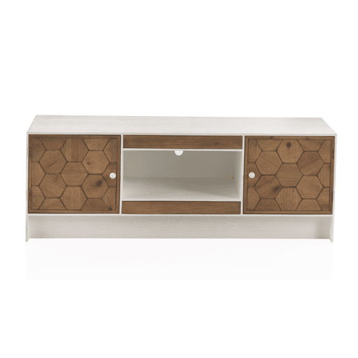 Mesa de televisão Balu de madeira de freixo lavada branca