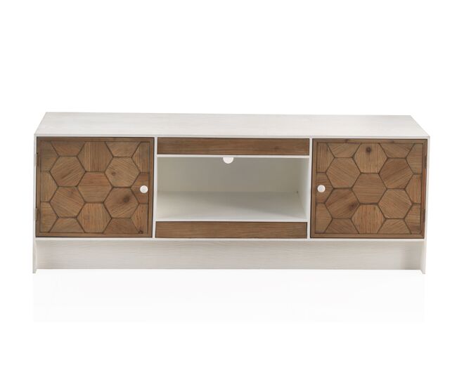 Mueble de TV de madera de fresno lavado en blanco