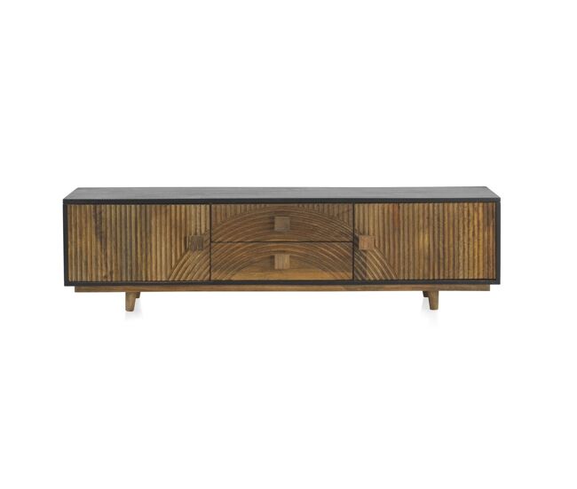 Mueble TV Madera Natural/Negro Mango 2 Puertas 2 Patas Madera Cj
