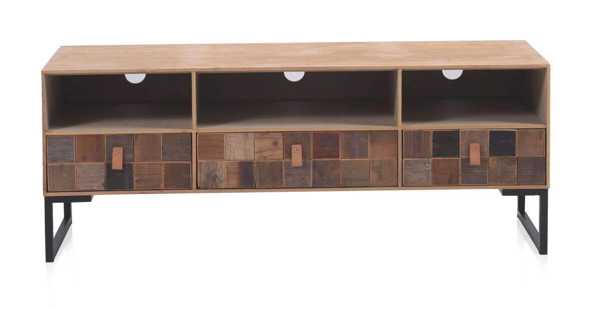Mueble de TV de madera reciclada con base de metal