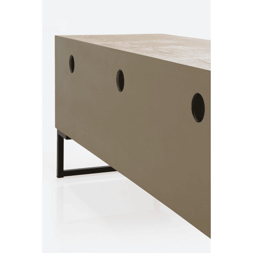 Mueble Tv Chapado En Fresno, Frontis De Madera Reciclada Con Base De Metal