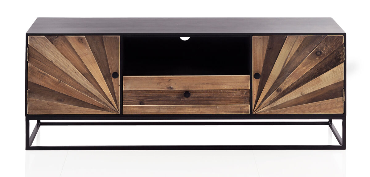 Mueble TV Madera 2 Puertas Y 1 Cajon Con Base Metalica