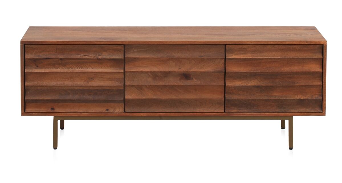 Mueble de TV de 3 puertas de madera maciza de mango