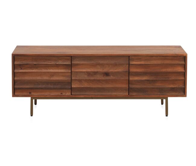 Mueble de TV de 3 puertas de madera maciza de mango