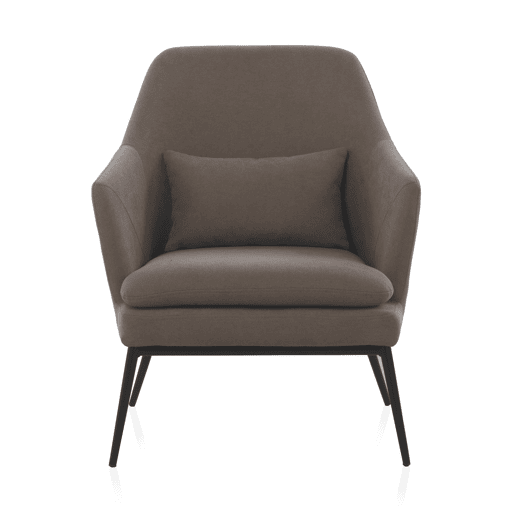 Poltrona estofada taupe com almofada e pernas de metal