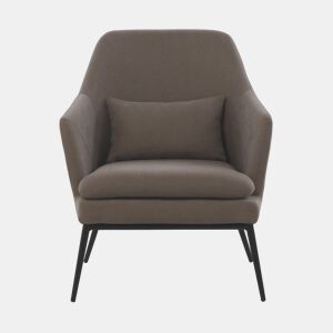Poltrona estofada taupe com almofada e pernas de metal
