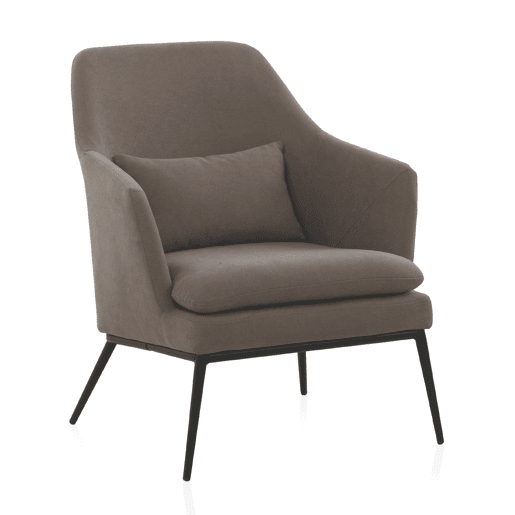 Poltrona estofada taupe com almofada e pernas de metal