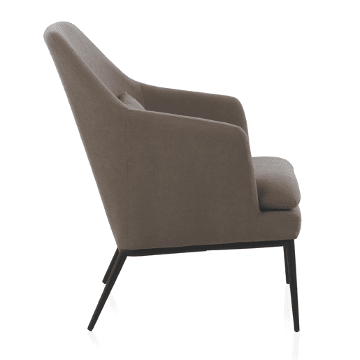 Poltrona estofada taupe com almofada e pernas de metal