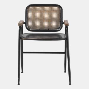Poltrona com encosto em bronze e estrutura em metal preto