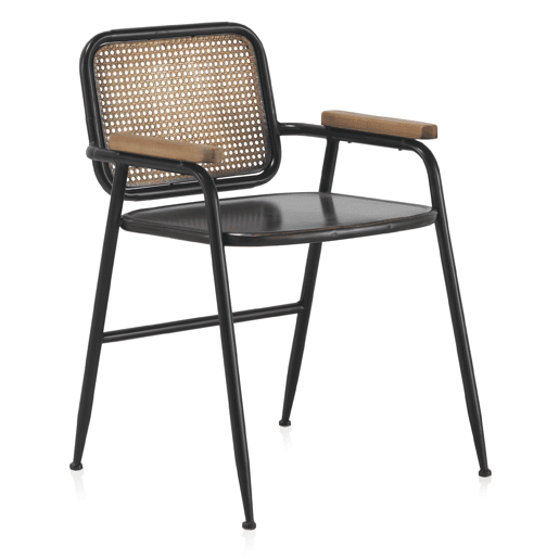 Poltrona com encosto em bronze e estrutura em metal preto