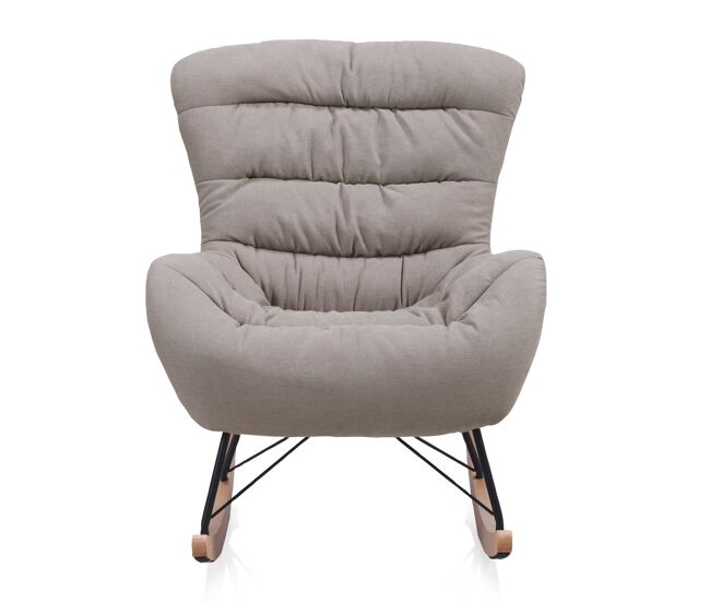 Sillón tapizado beige con patas de metal haya