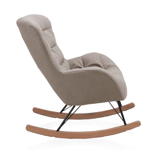 Mecedora Tapizada Beige Con Patas De Metal De Haya