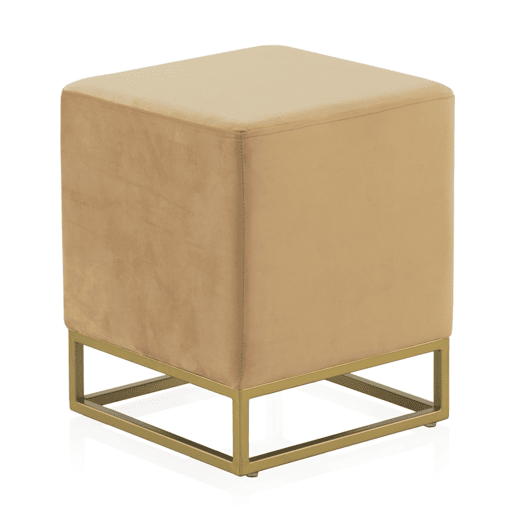 Pouff Estofado De Veludo Mostarda Com Base Dourada Pouff Estofado De Veludo Mostarda Com Base Dourada