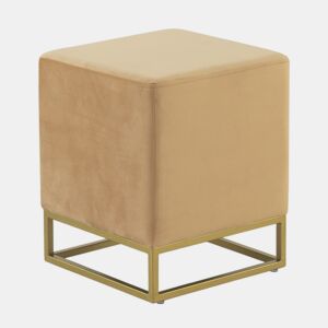 Pouff Estofado De Veludo Mostarda Com Base Dourada