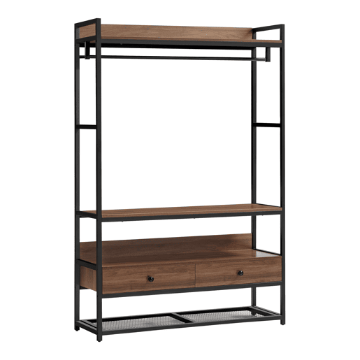 Armário para hall de entrada Isen com barra 2 gavetas 4 prateleiras metal e MDF 180 x 120 x 40 cm - Efeito preto e nogueira en.casa