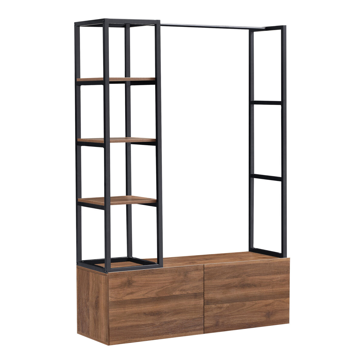 Mueble de entrada egmating con percherro burro y 2 cajones metal y mdf 180 x 120 x 40 cm - negro y efecto nogal [en.casa]