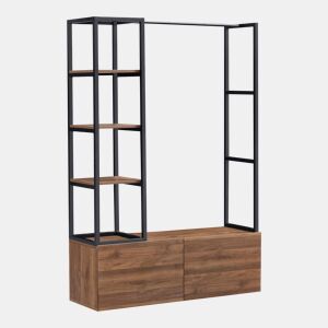 Armário para hall de entrada Egmating com carruagem de burro e 2 gavetas metal e MDF 180 x 120 x 40 cm - Efeito preto e nogueira en.casa