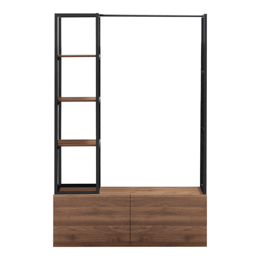 Armário para hall de entrada Egmating com carruagem de burro e 2 gavetas metal e MDF 180 x 120 x 40 cm - Efeito preto e nogueira en.casa