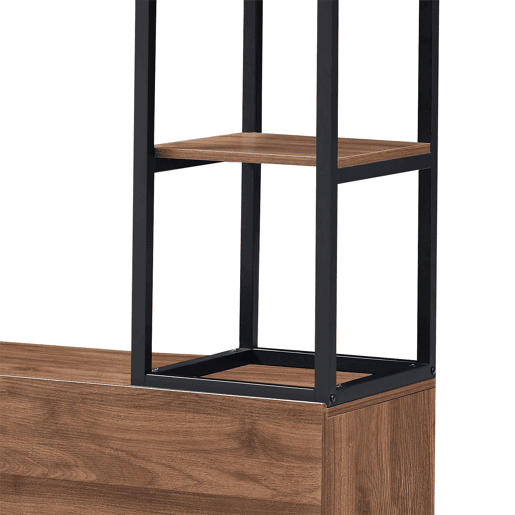 Armário para hall de entrada Egmating com carruagem de burro e 2 gavetas metal e MDF 180 x 120 x 40 cm - Efeito preto e nogueira en.casa