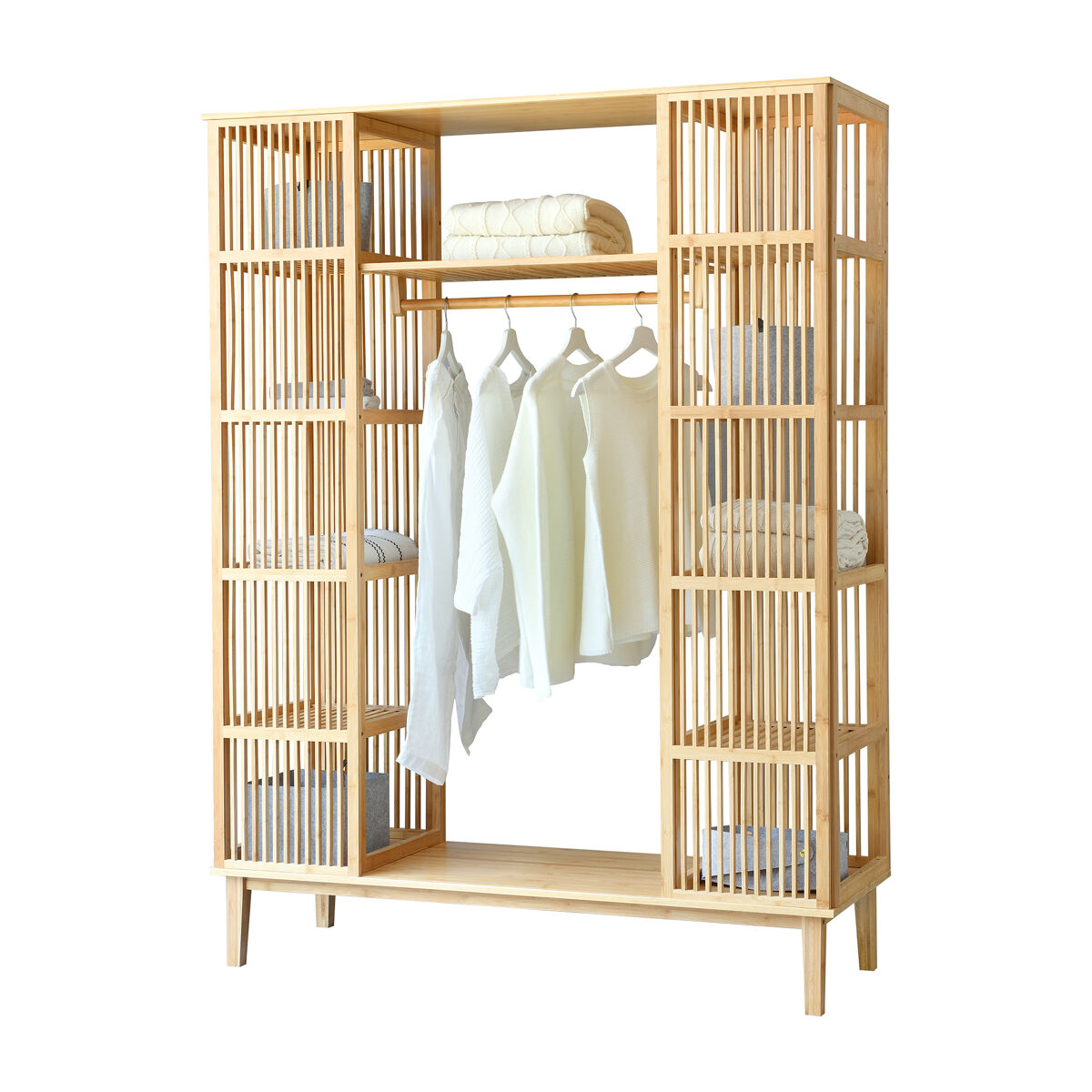 Armario para ropa hudiksvall con 2 puertas deslizantes bambú 185 x 140 x 45 cm natural [en.casa]