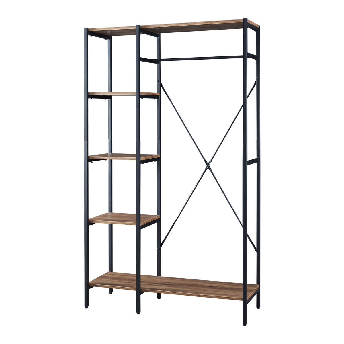 Perchero burro hvidovre metal/aglomerado con 5 estantes 170 x 100 x 35 cm -  negro / efecto madera [en.casa]