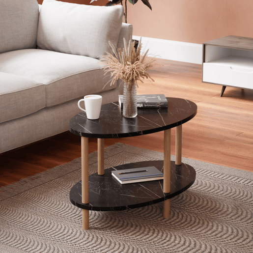 Mesa de centro Højreby oval aglomeradomadeira 43 x 70 x 44 cm - Mármore preto en.casa
