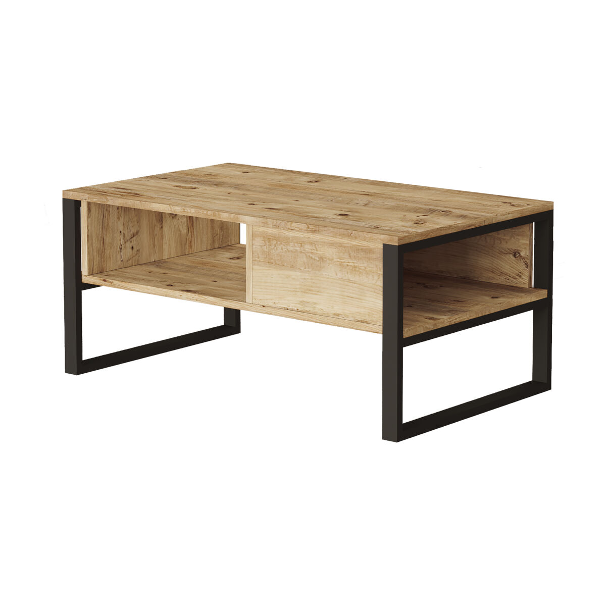Mesa de centro laukaa metal/aglomerado 100x60x45 cm - roble rústico/negro [en.casa]