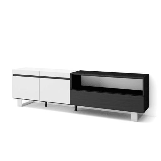 Móvel de TV, Muito espaço de arrumação, 200x35x57cm, Para televisores até 80, Design industrial, Estilo moderno, Branco e preto Móvel de TV, Muito espaço de arrumação, 200x35x57cm, Para televisores até 80, Design industrial, Estilo moderno, Branco e preto
