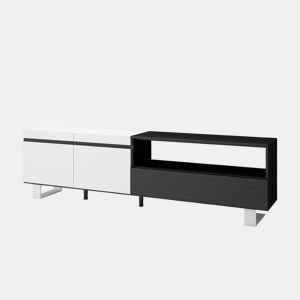 Móvel de TV, Muito espaço de arrumação, 200x35x57cm, Para televisores até 80, Design industrial, Estilo moderno, Branco e preto