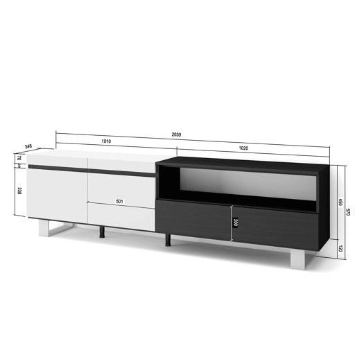 Móvel de TV, Muito espaço de arrumação, 200x35x57cm, Para televisores até 80, Design industrial, Estilo moderno, Branco e preto Móvel de TV, Muito espaço de arrumação, 200x35x57cm, Para televisores até 80, Design industrial, Estilo moderno, Branco e preto