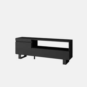 Móvel de TV, Muito espaço de arrumação, 150x35x57cm, Para televisores até 65, Design industrial, Estilo moderno, Preto