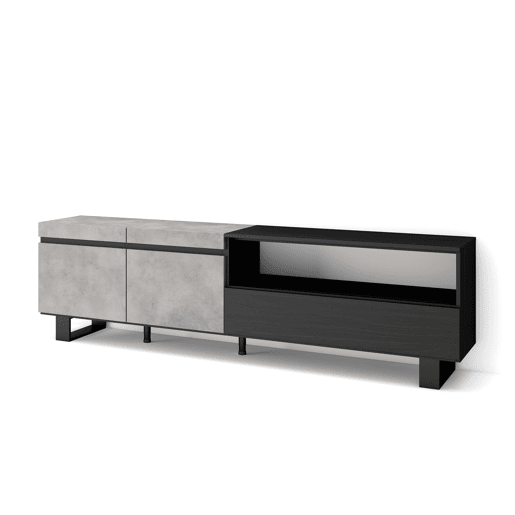 Móvel de TV, Muito espaço de arrumação, 200x35x57cm, Para televisores até 80, Design industrial, Estilo moderno, Cimento Móvel de TV, Muito espaço de arrumação, 200x35x57cm, Para televisores até 80, Design industrial, Estilo moderno, Cimento
