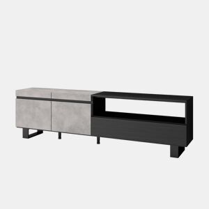 Móvel de TV, Muito espaço de arrumação, 200x35x57cm, Para televisores até 80, Design industrial, Estilo moderno, Cimento
