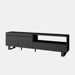 Móvel de TV, Muito espaço de arrumação, 200x35x57cm, Para televisores até 80, Design industrial, Estilo moderno, Preto