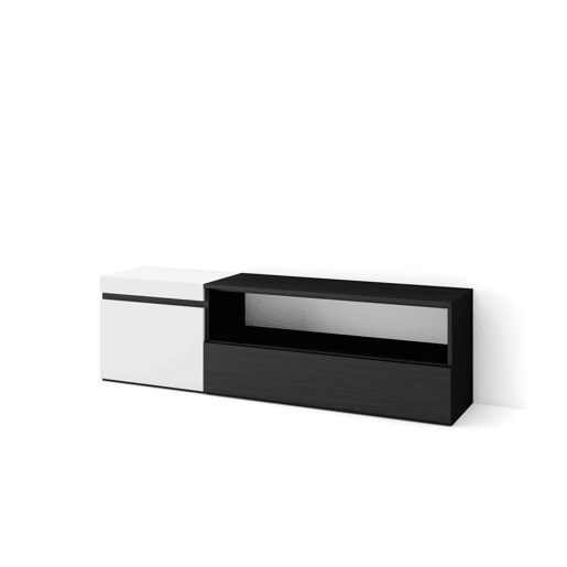 Móvel de TV, Muito espaço de arrumação, 150x35x45cm, Para televisores até 65, Estante para TV, Estilo moderno, Branco e preto Móvel de TV, Muito espaço de arrumação, 150x35x45cm, Para televisores até 65, Estante para TV, Estilo moderno, Branco e preto