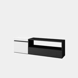 Móvel de TV, Muito espaço de arrumação, 150x35x45cm, Para televisores até 65, Estante para TV, Estilo moderno, Branco e preto