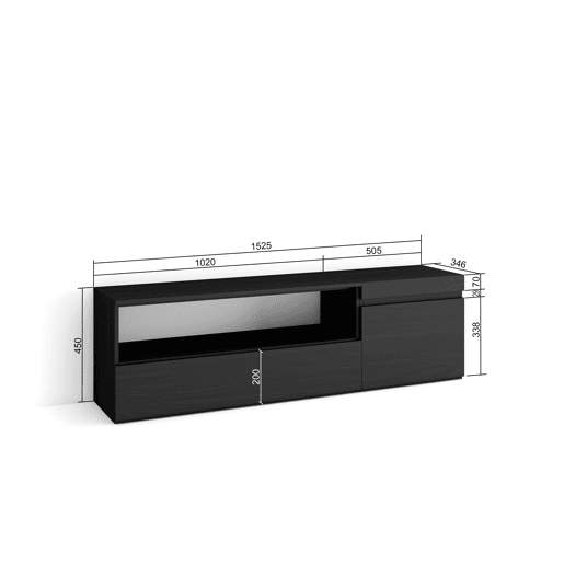 Móvel de TV, Muito espaço de arrumação, 150x35x45cm, Para televisores até 65, Estante para TV, Estilo moderno, Preto