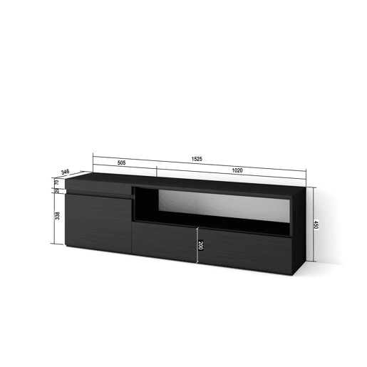 Móvel de TV, Muito espaço de arrumação, 150x35x45cm, Para televisores até 65, Estante para TV, Estilo moderno, Preto