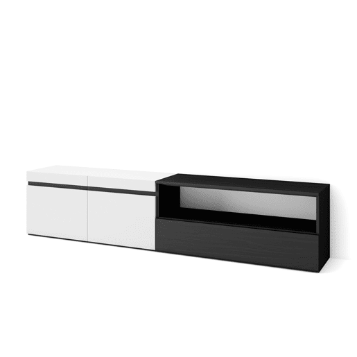 Móvel de TV, Muito espaço de arrumação, 200x35x45cm, Para televisores até 80, Estante para TV, Estilo moderno, Branco e preto Móvel de TV, Muito espaço de arrumação, 200x35x45cm, Para televisores até 80, Estante para TV, Estilo moderno, Branco e preto