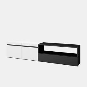 Móvel de TV, Muito espaço de arrumação, 200x35x45cm, Para televisores até 80, Estante para TV, Estilo moderno, Branco e preto