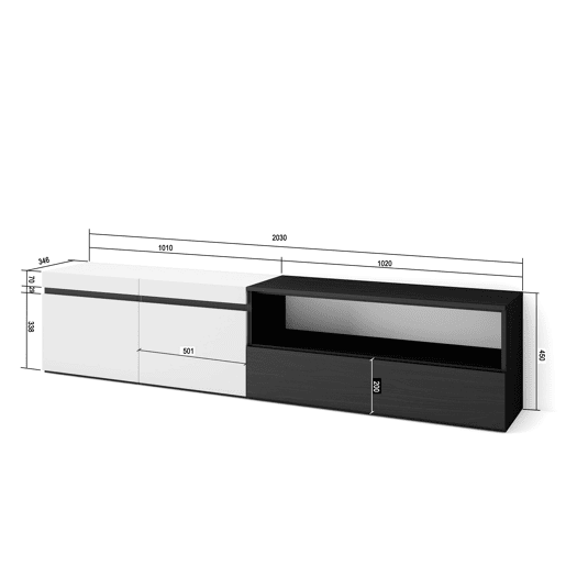 Móvel de TV, Muito espaço de arrumação, 200x35x45cm, Para televisores até 80, Estante para TV, Estilo moderno, Branco e preto Móvel de TV, Muito espaço de arrumação, 200x35x45cm, Para televisores até 80, Estante para TV, Estilo moderno, Branco e preto