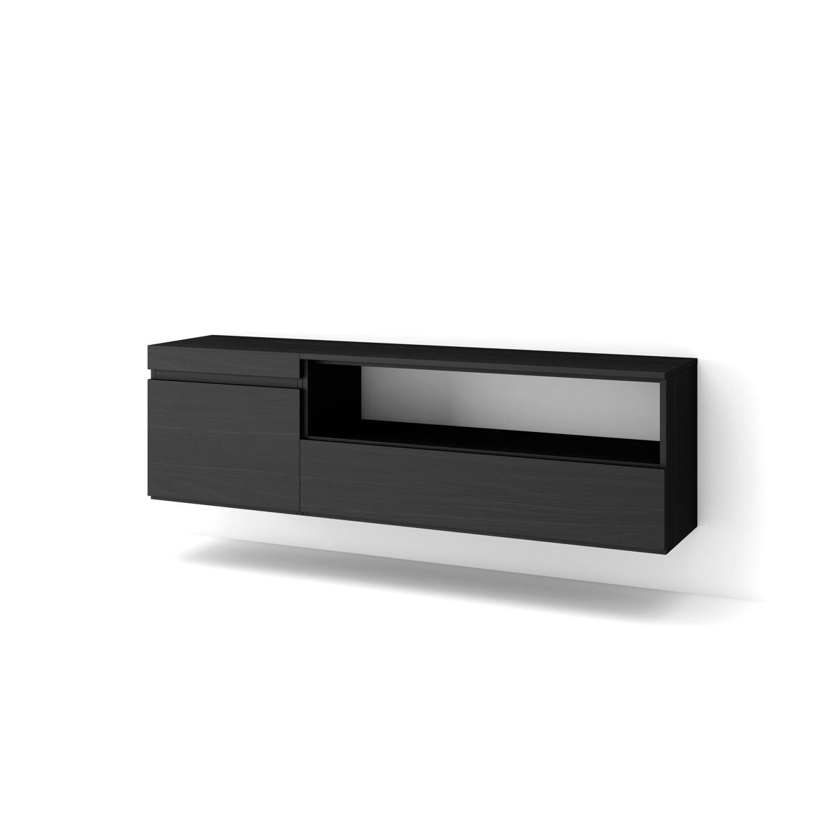 Mueble tv, televisión, muebles de salón, almacenaje, 150x35x45cm, para tv hasta 65", colgado, suspendido, estilo moderno, negro