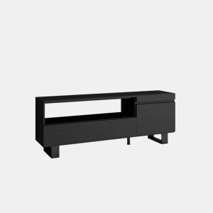 Móvel de TV, Muito espaço de arrumação, 150x35x57cm, Para televisores até 65, Design industrial, Estilo moderno, Preto